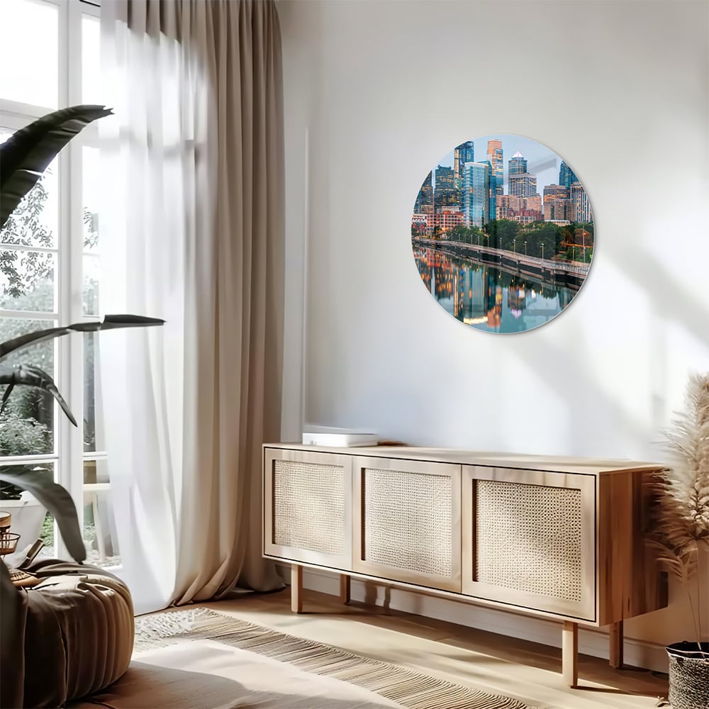 Modernes Glasbild mit Stadtansicht