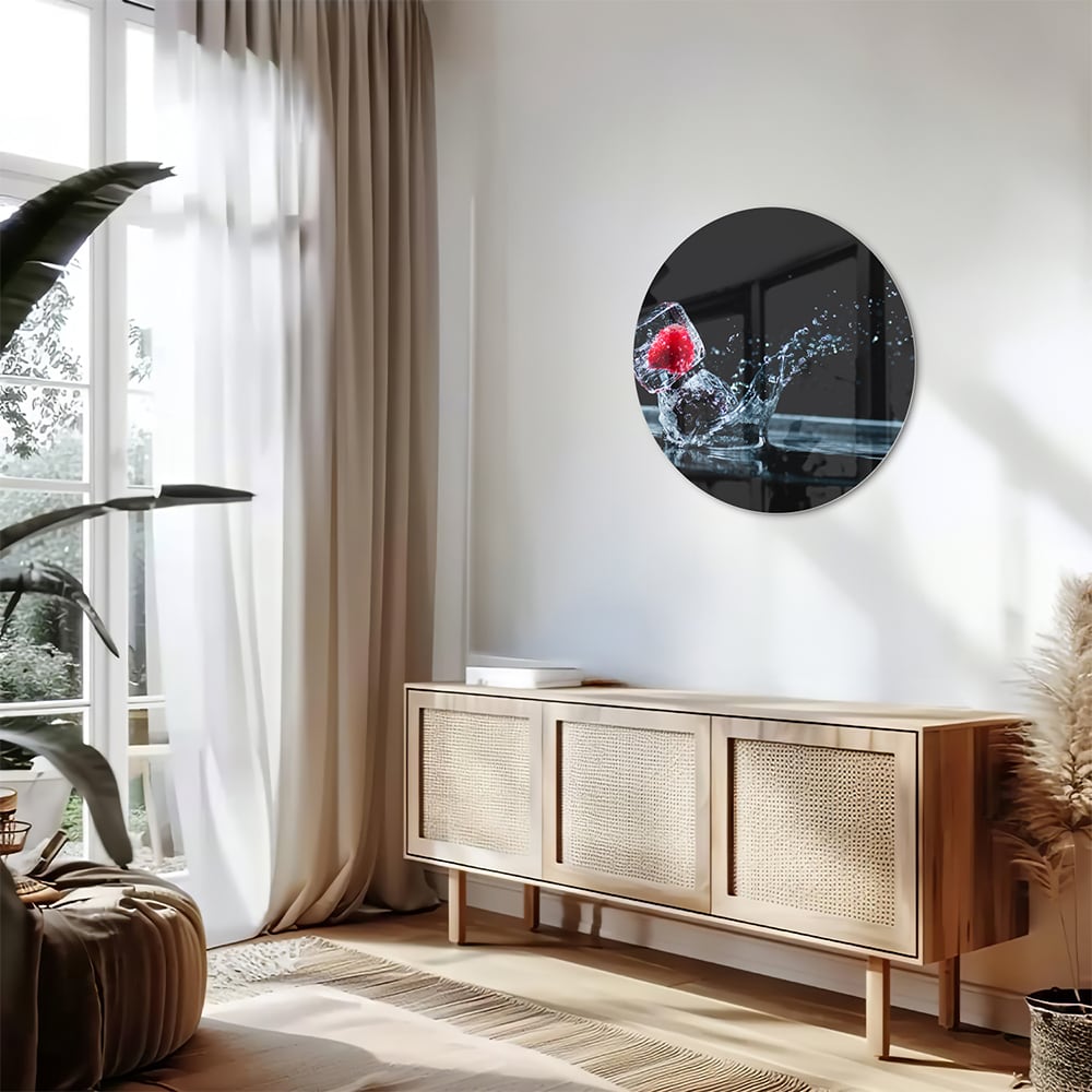Erfrischendes Glasbild mit Erdbeerspritzern