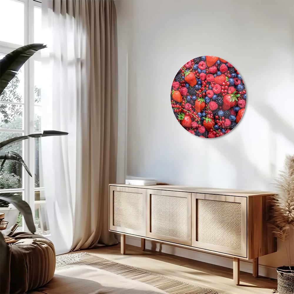 Farbenfrohes Glasbild mit Beeren und Früchten