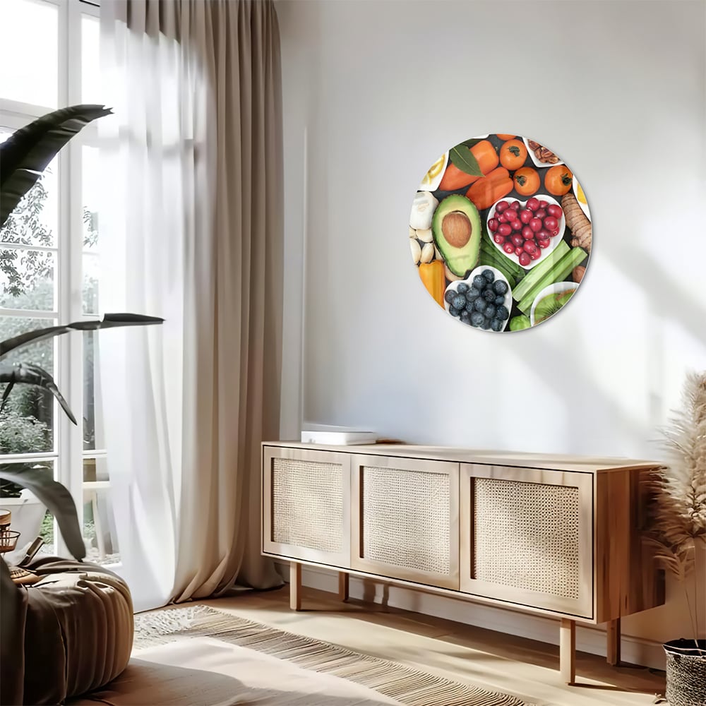 Fröhliches Glasbild mit Früchten für die Küche