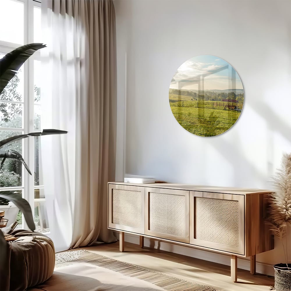 Glasbild mit atemberaubender grüner Wiese