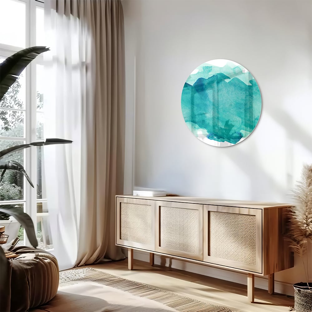 Abstraktes türkisfarbenes Glasbild für moderne Innenräume