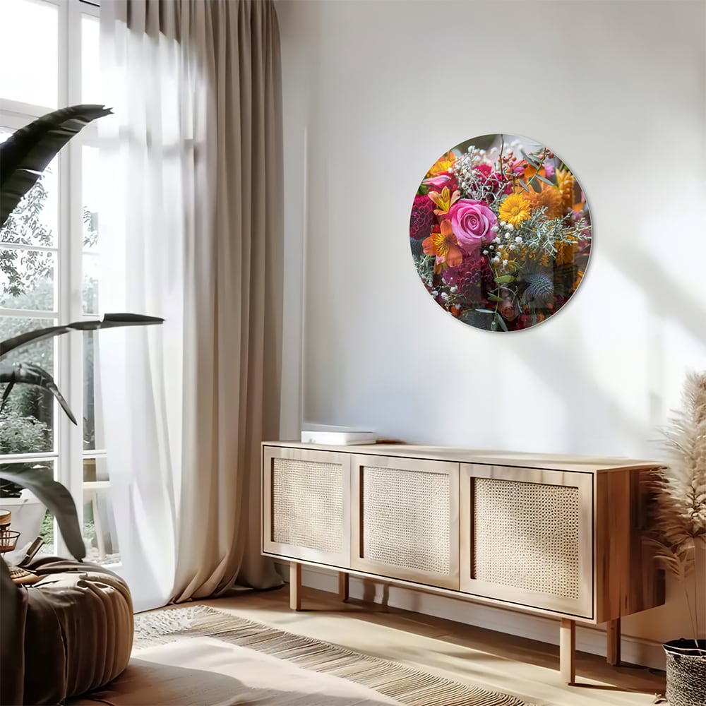 Farbenfrohes Glasbild mit einem Blumenstrauß