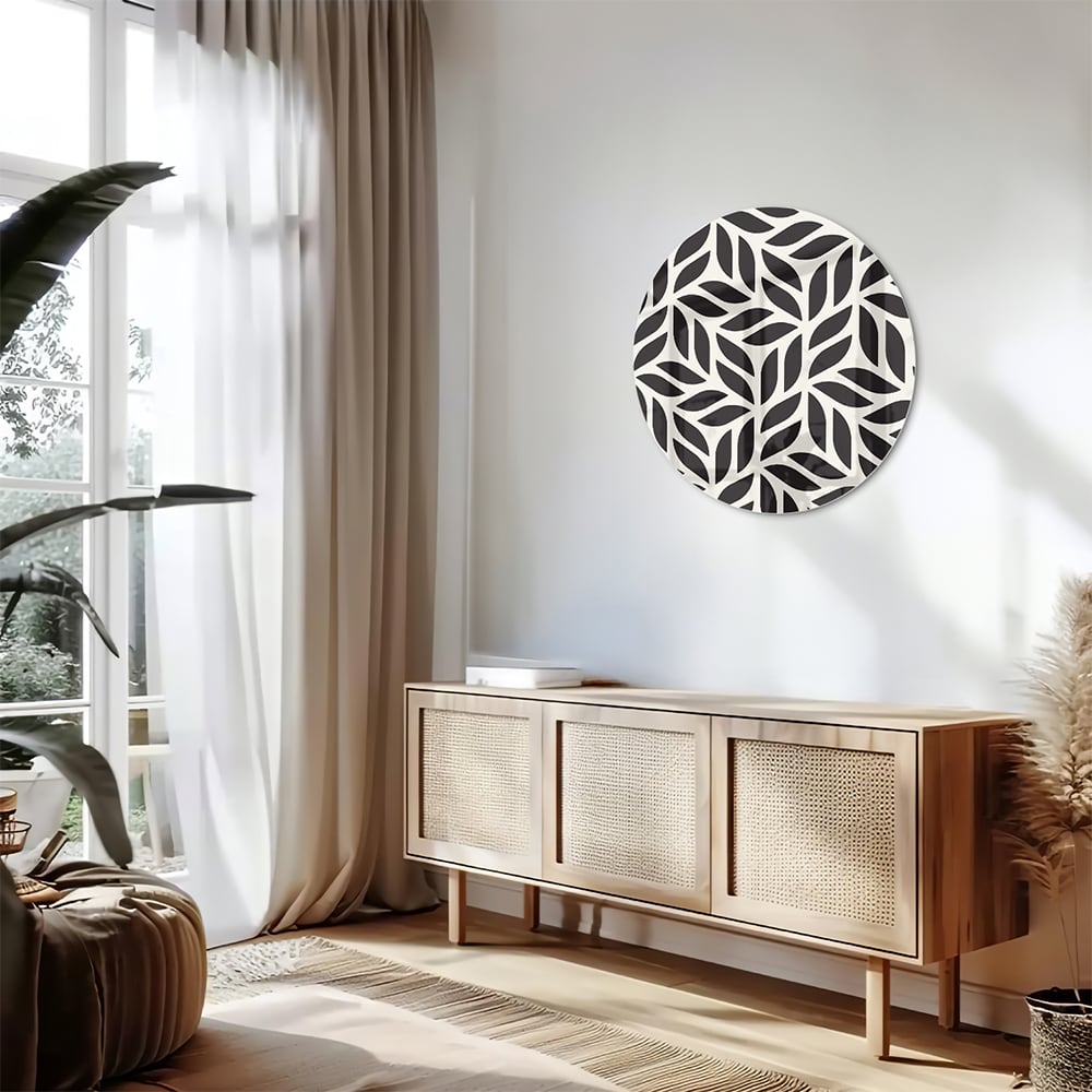 Schwarz-Weiß-Glasbild mit Blättermuster