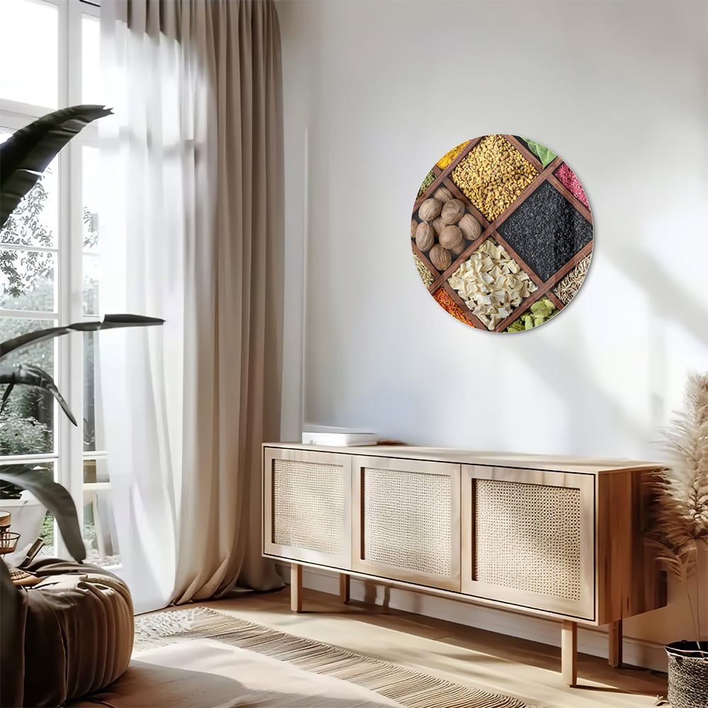 Farbenfrohes Glasbild mit Gewürzen