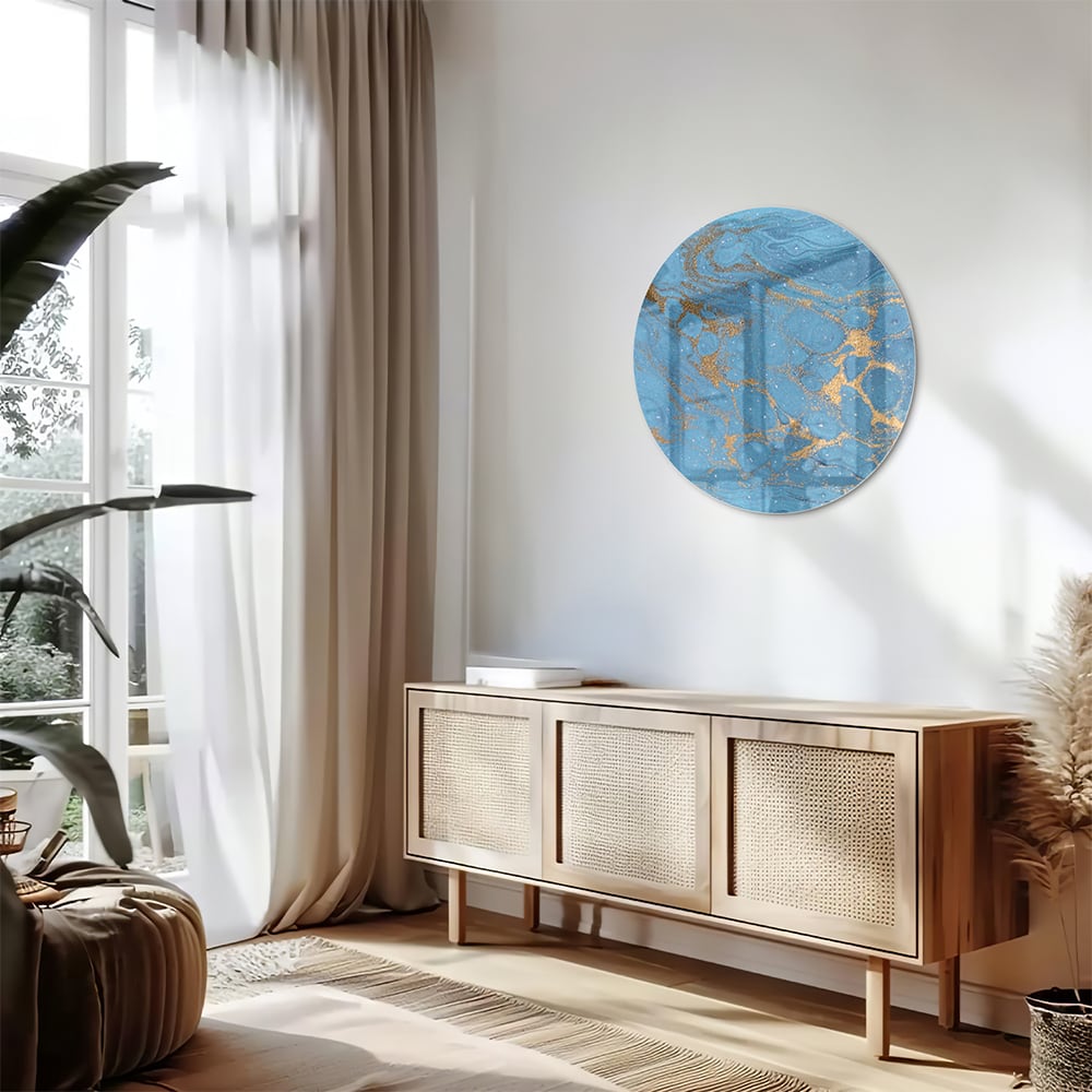 Elegantes Glasbild in blauen und goldenen Farbtönen