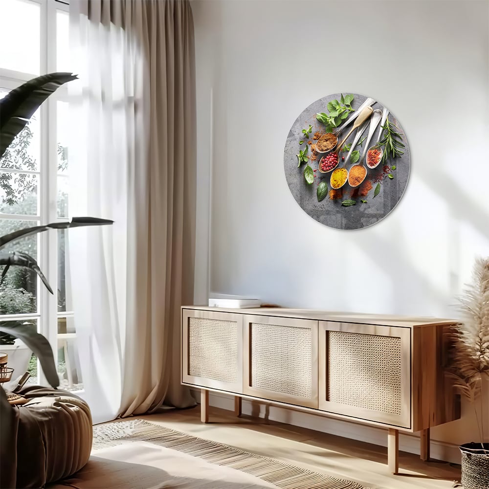 Glasbild mit Kräutern und Gewürzen
