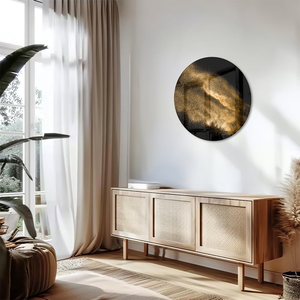 Glasbild – Goldene Hand auf schwarzem Hintergrund