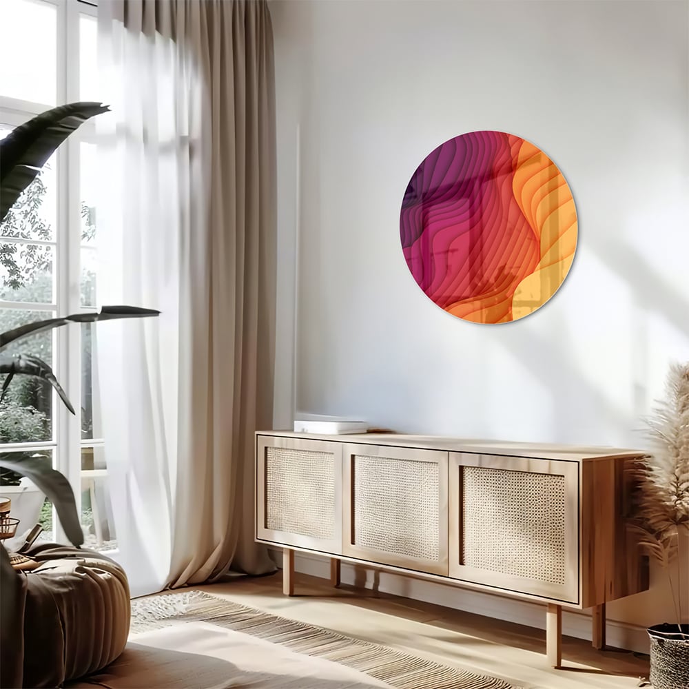 Abstraktes Glasbild mit leuchtenden Farben