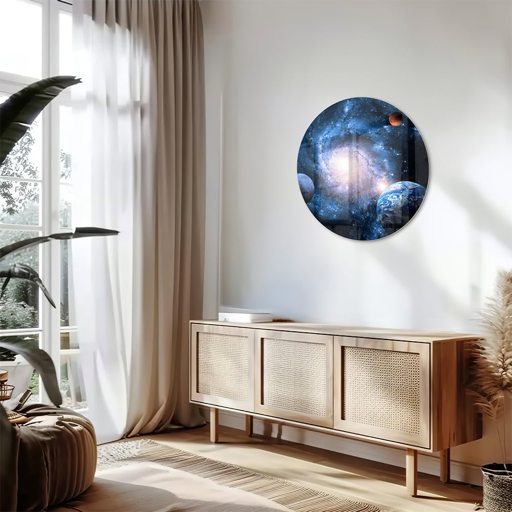 Glasbild mit Weltall und Planeten