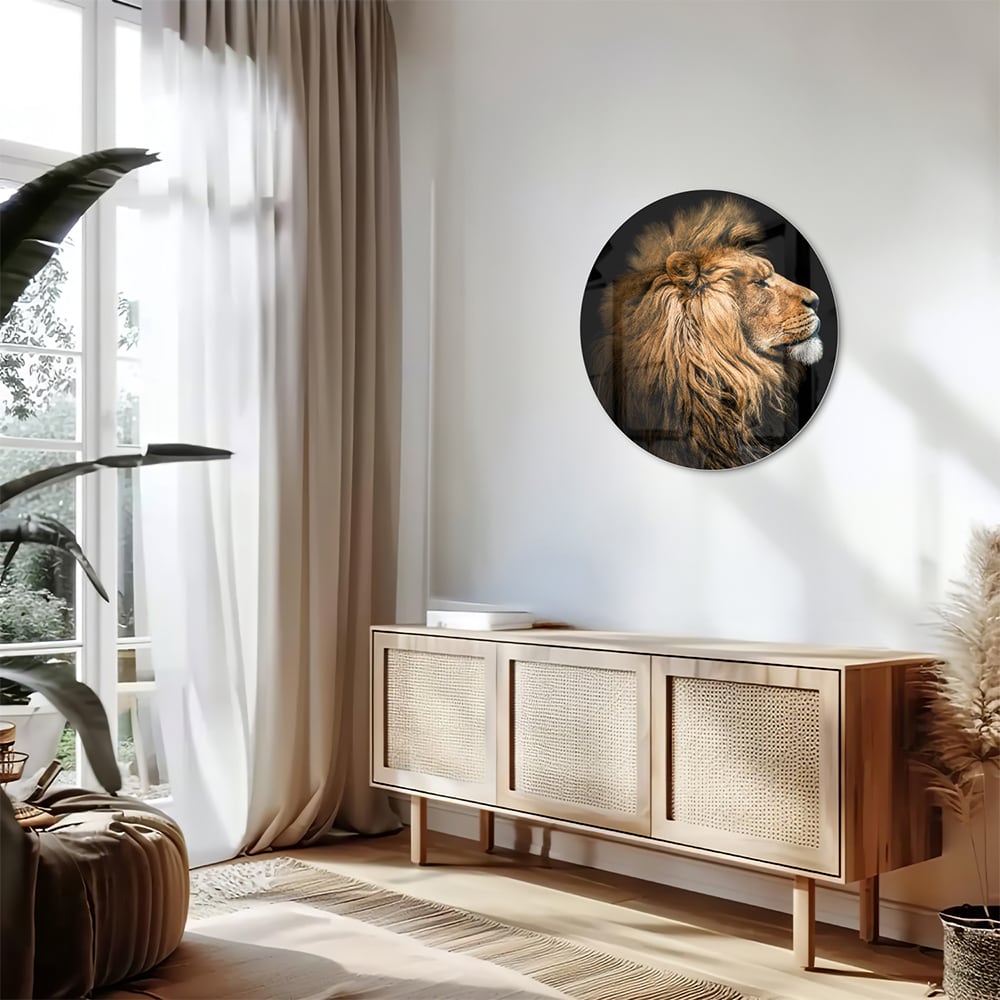 Glasbild mit majestätischem Löwen