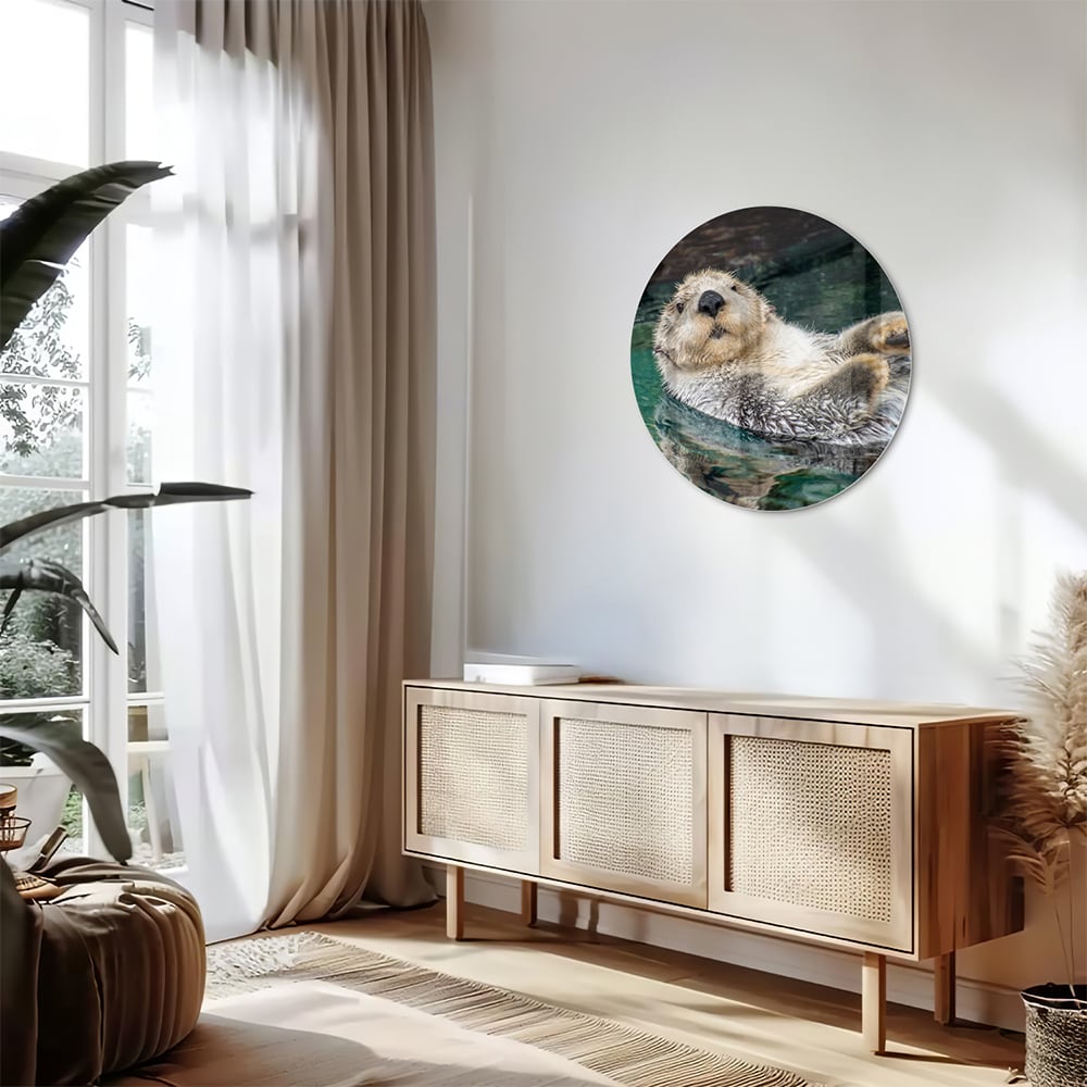 Glasbild mit schwimmendem Seeotter