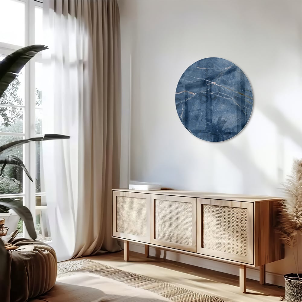 Blaues Glasbild mit Marmoroptik