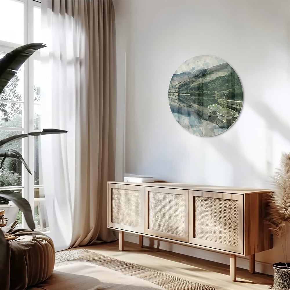 Glasbild mit einer ruhigen Landschaft