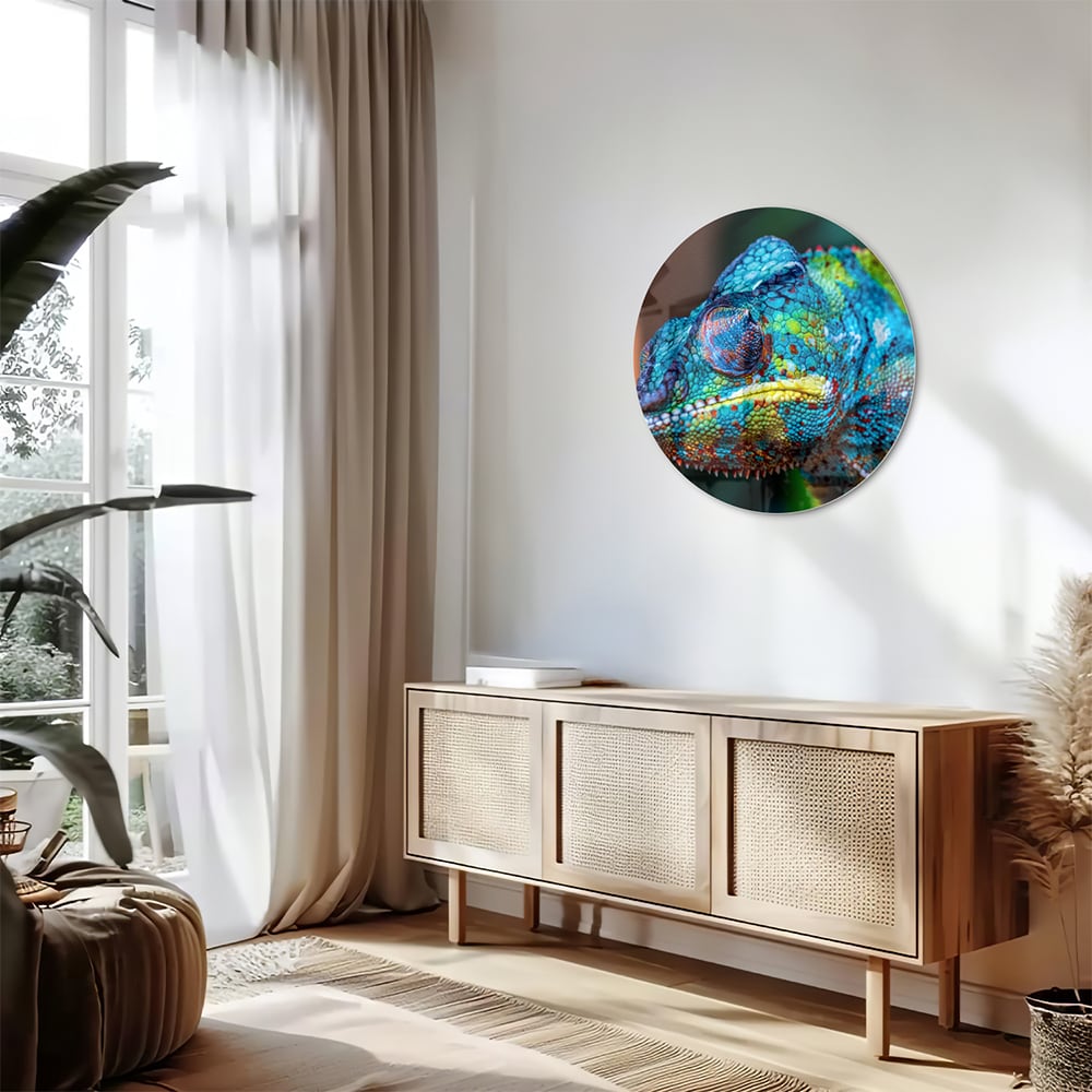 Farbenfrohes Chamäleon-Glasbild für Ihr Interieur