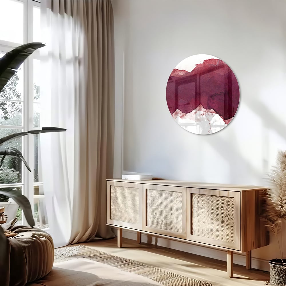 Abstraktes Glasbild in Tiefrot