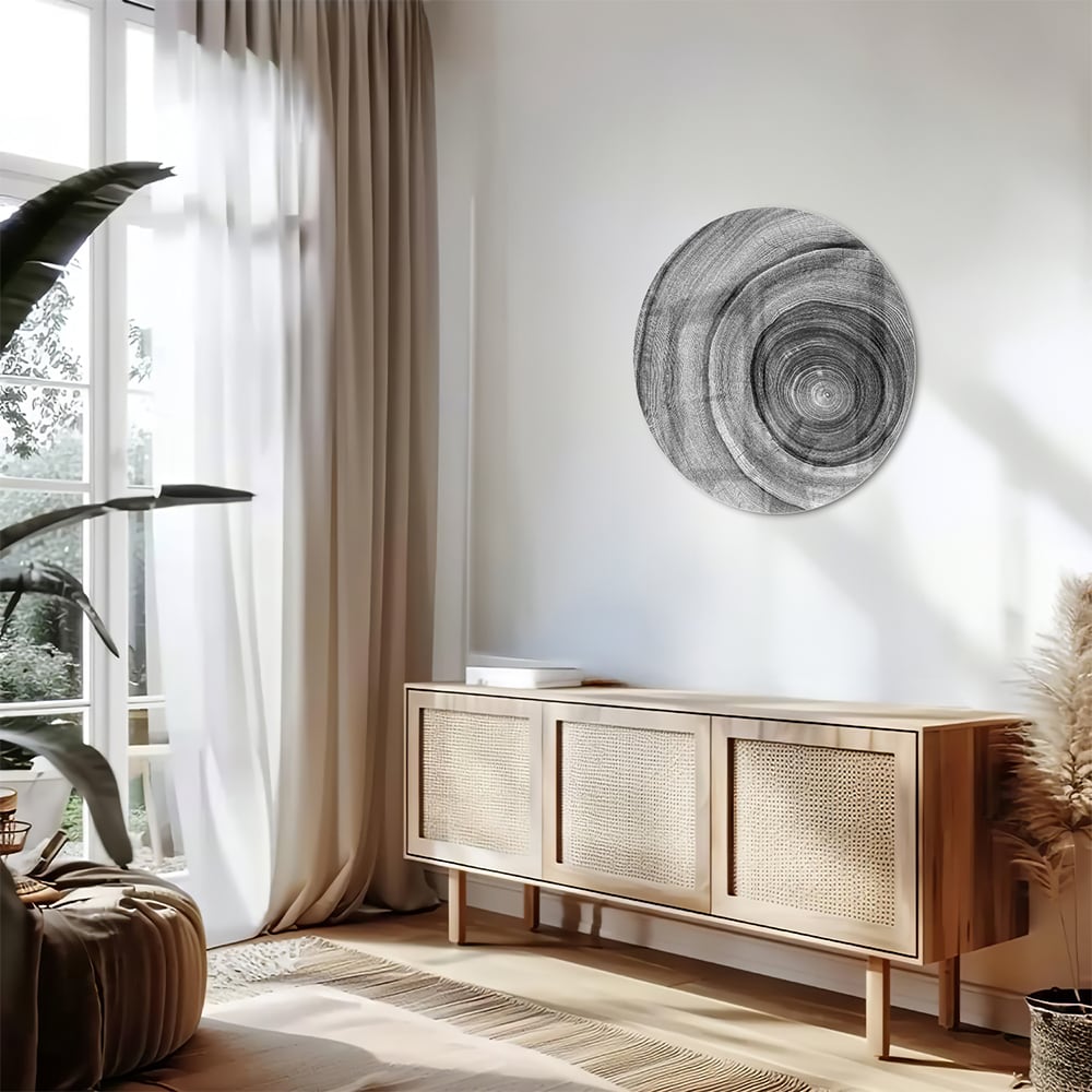 Abstraktes graues Glasbild mit Kreisen