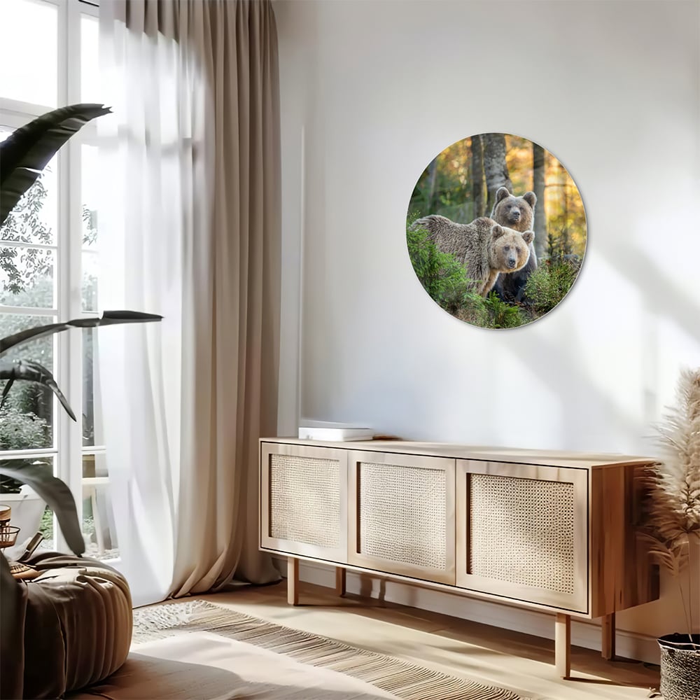 Glasbild mit zwei niedlichen Bären im Wald