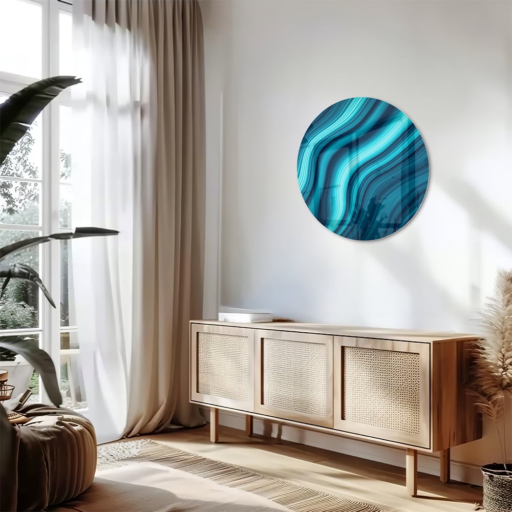 Stilvolles Glasbild mit blauen Wellen