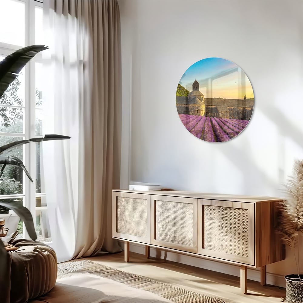 Wunderschönes Glasbild mit Lavendelfeldern