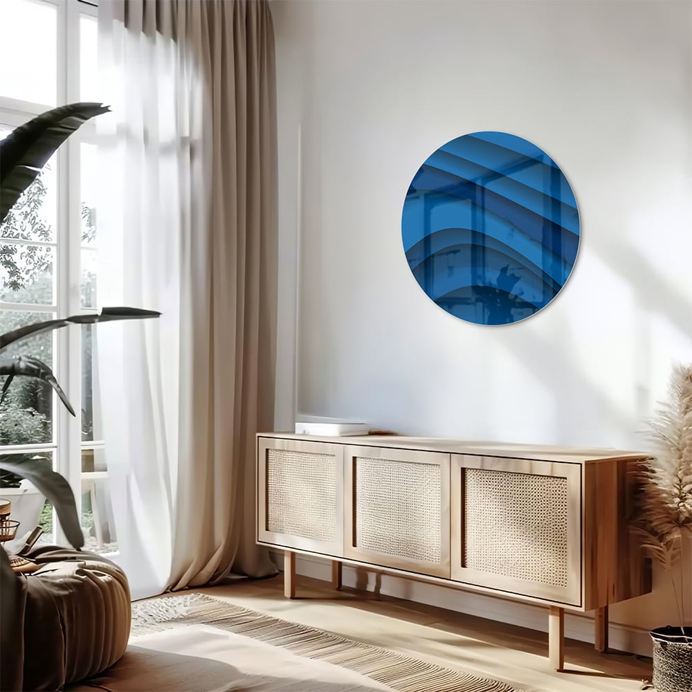 Modernes Glasbild in verschiedenen Blautönen