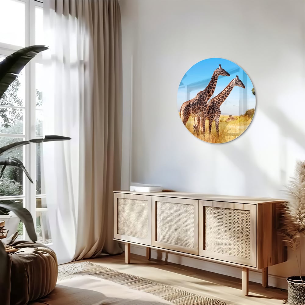 Glasbild mit zwei Giraffen in der afrikanischen Landschaft