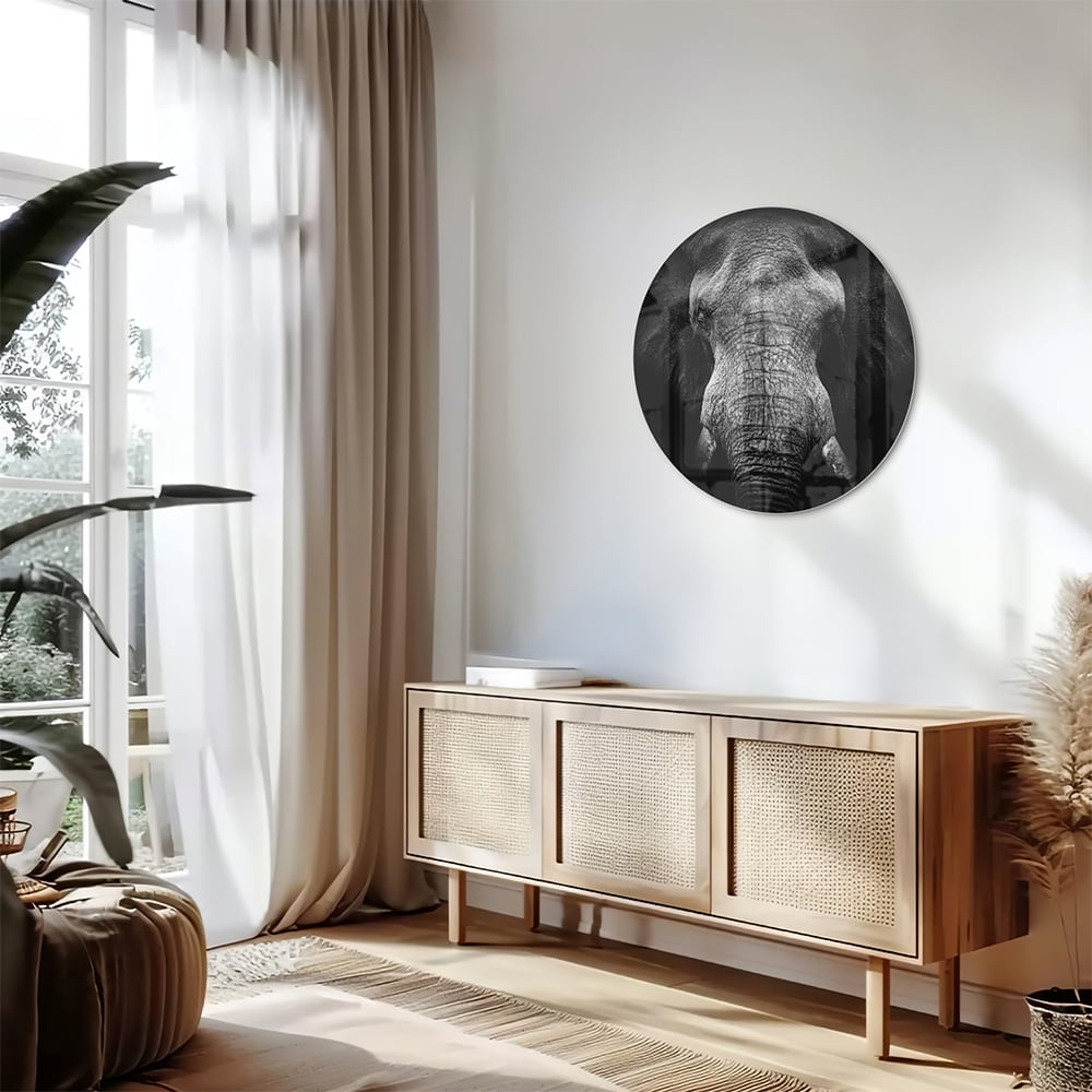 Beeindruckendes Glasbild mit einem Elefanten