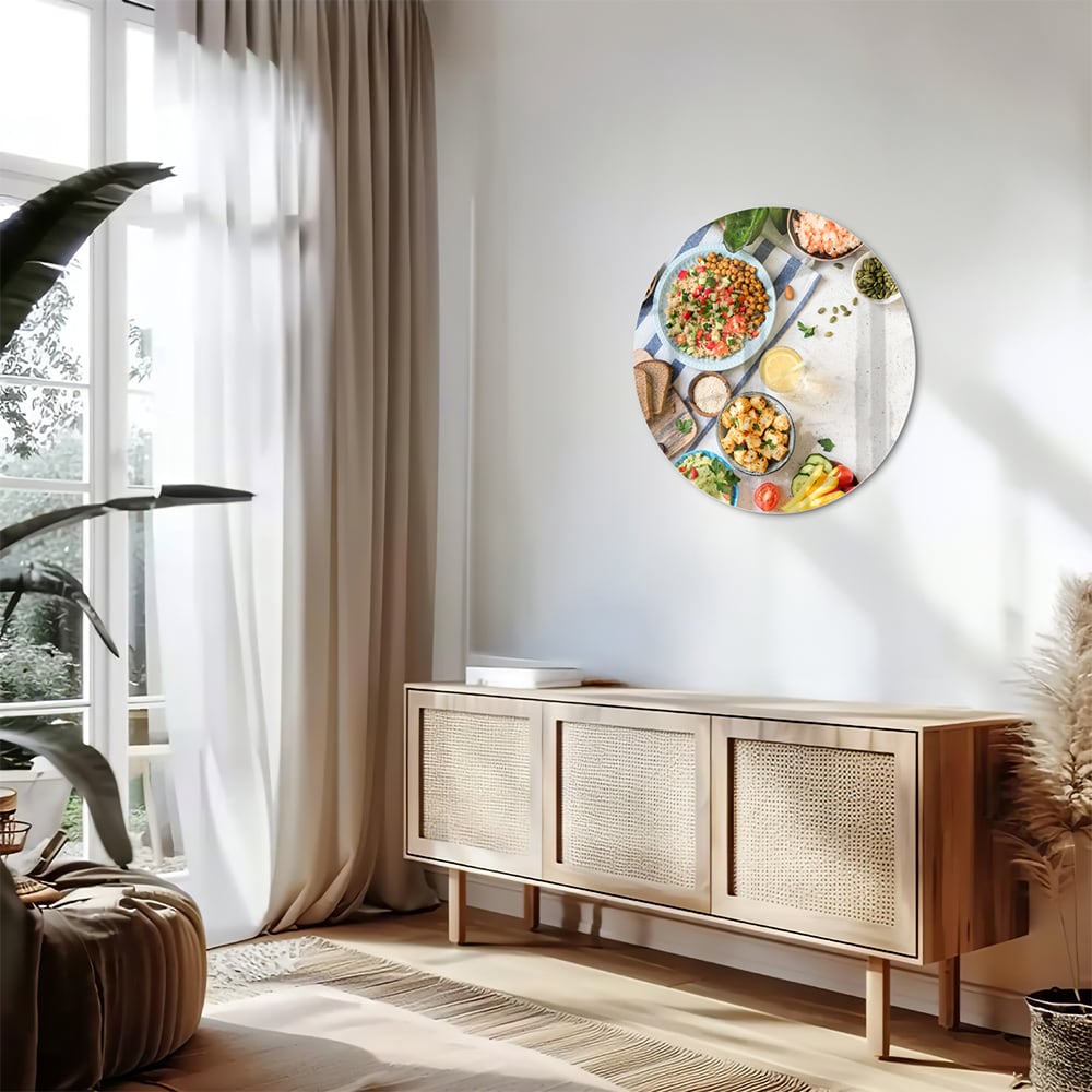 Farbenfrohes Glasbild mit frischen Speisen