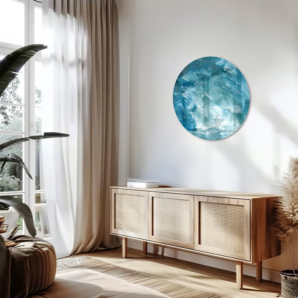 Abstraktes Glasbild in harmonischen Blautönen