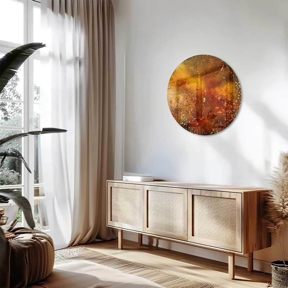 Abstraktes Glasbild mit warmen Farben