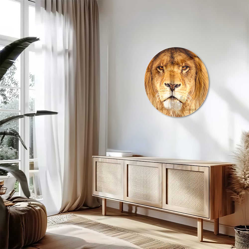 Glasbild mit majestätischem Löwen für Ihr Interieur