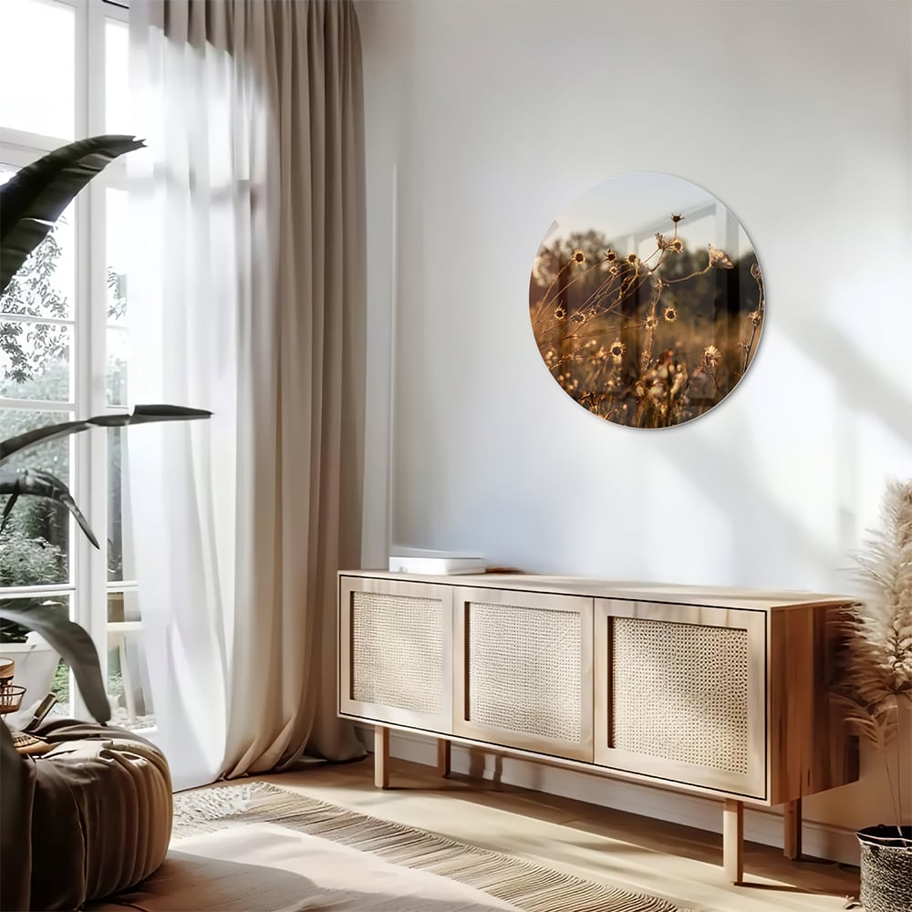 Zauberhaftes Glasbild mit goldenem Sonnenuntergang
