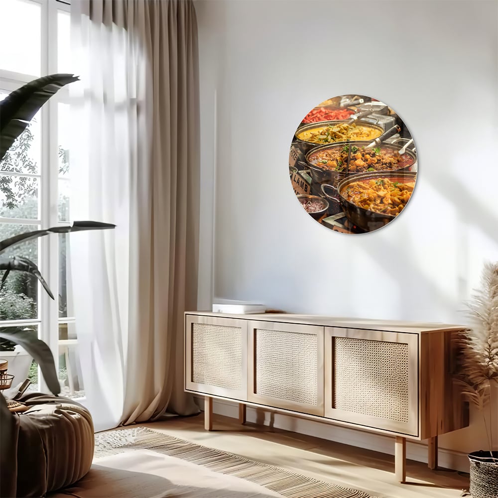 Farbenfrohes Glasbild mit indischem Essen