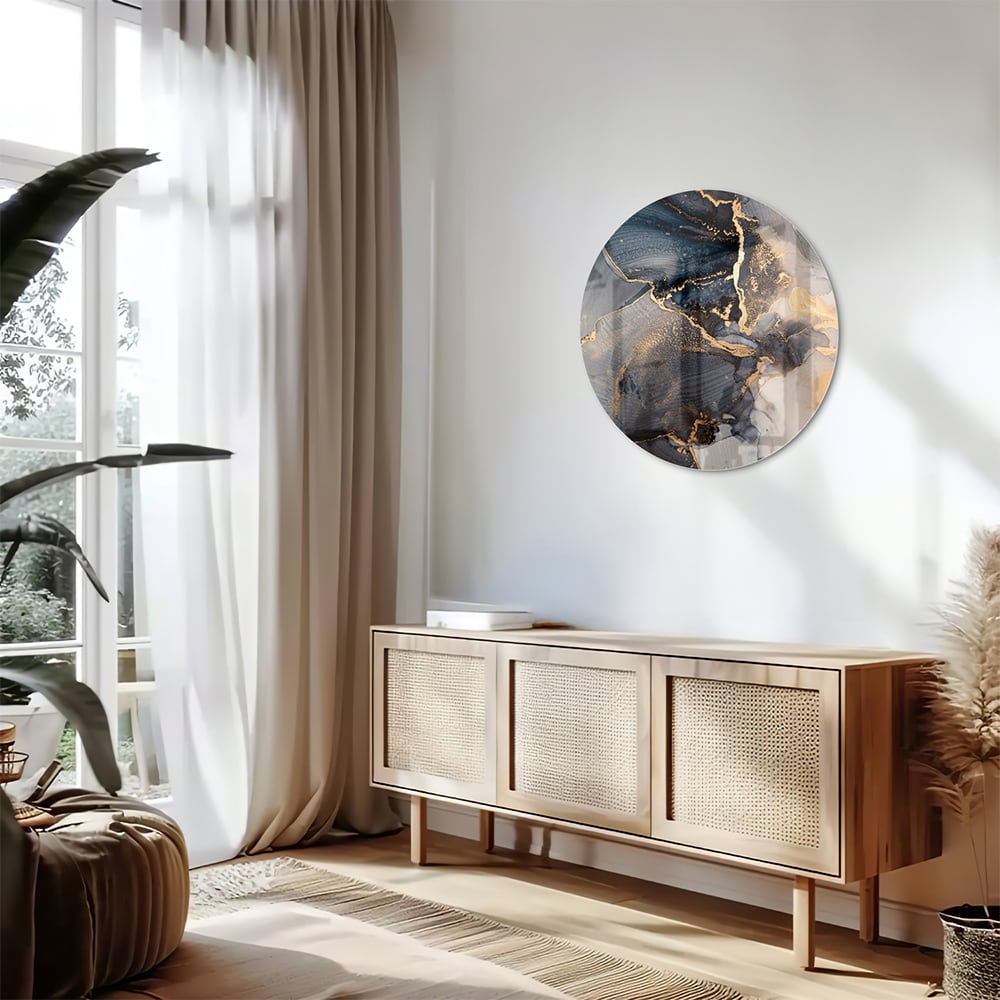 Elegantes Glasbild mit Blau und Gold