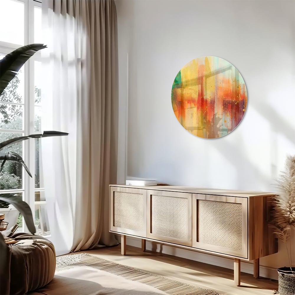 Farbenfrohes Glasbild mit abstrakten Formen
