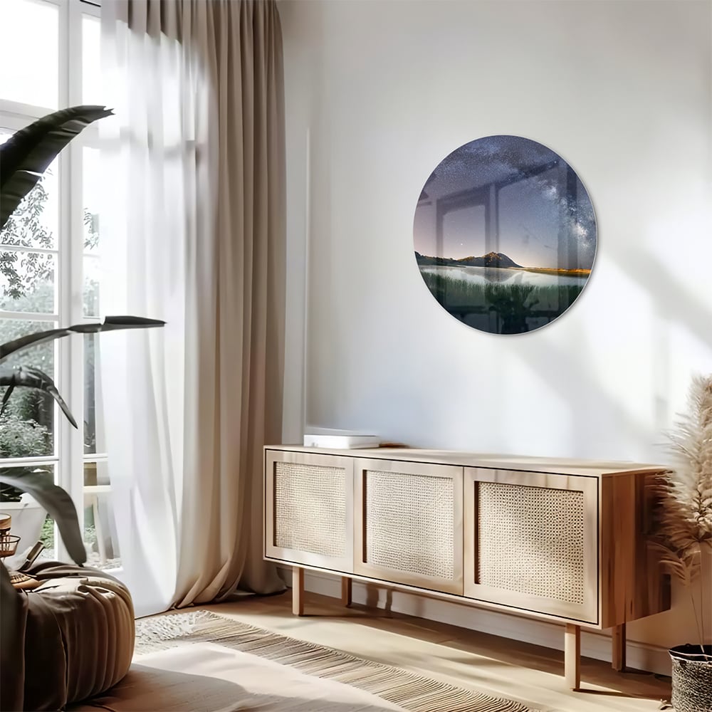 Glasbild: Sternenhimmel und Berge
