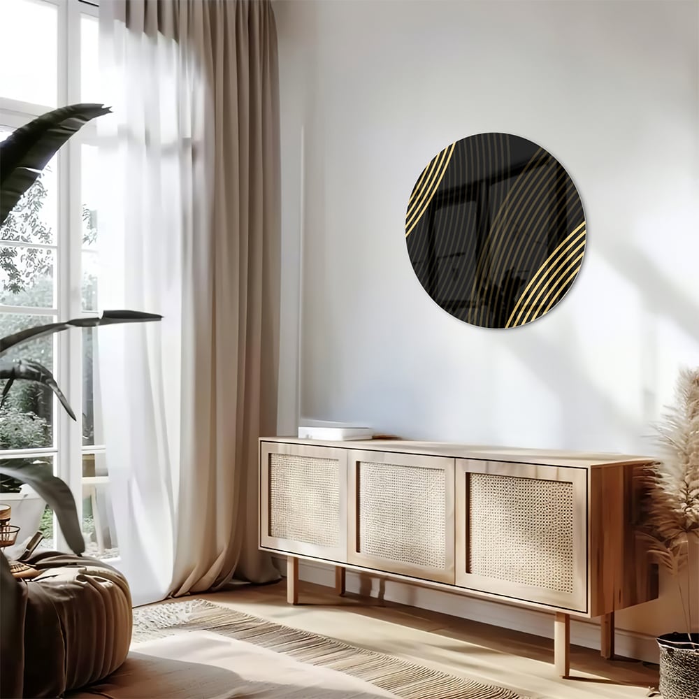 Geradliniges Glasbild mit goldenen Linien