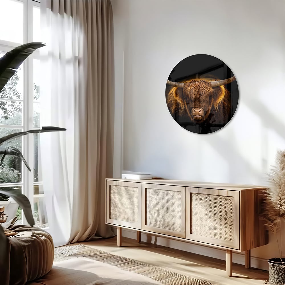 Beeindruckendes Glasbild mit Highland-Rind