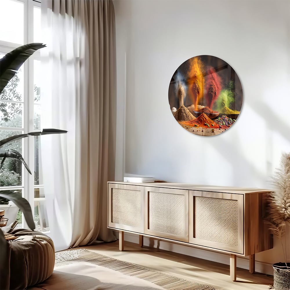 Farbenfrohe Gewürze: Glasbild für die Küche