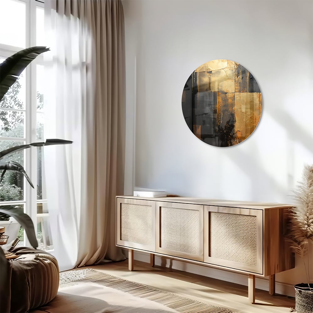 Abstraktes Glasbild in Gold und Schwarz