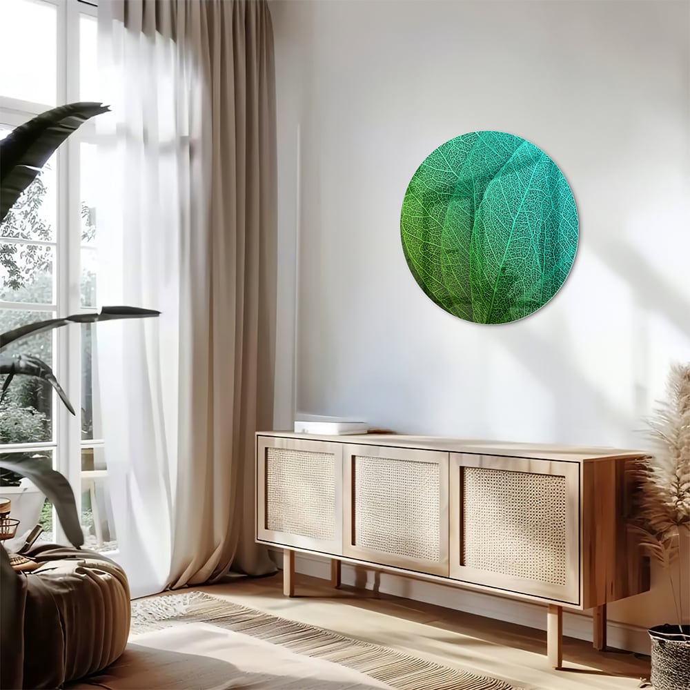 Glasbild mit strukturierter Oberfläche aus grünen Blättern