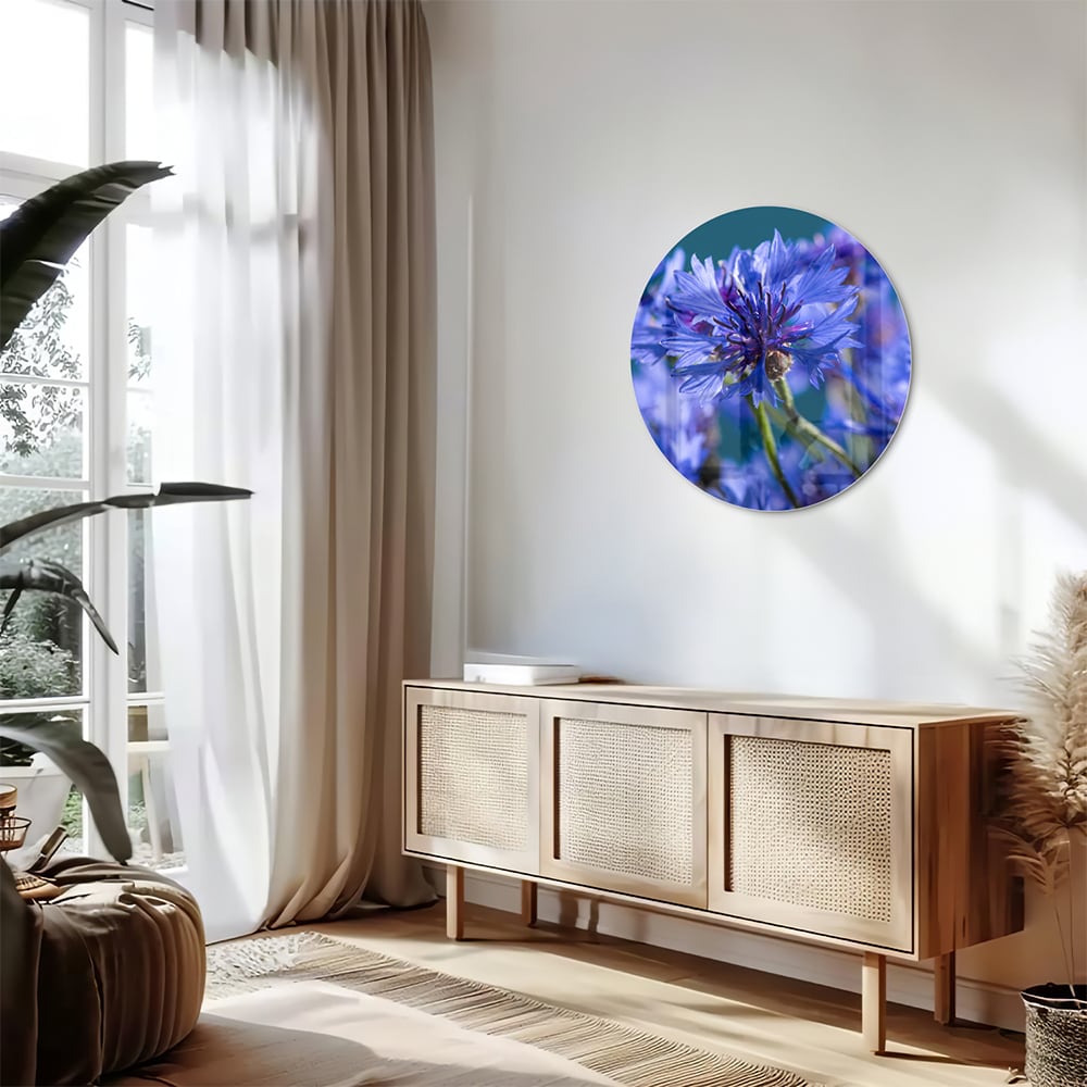Wunderschönes violettes Glasbild mit Blumenmotiv