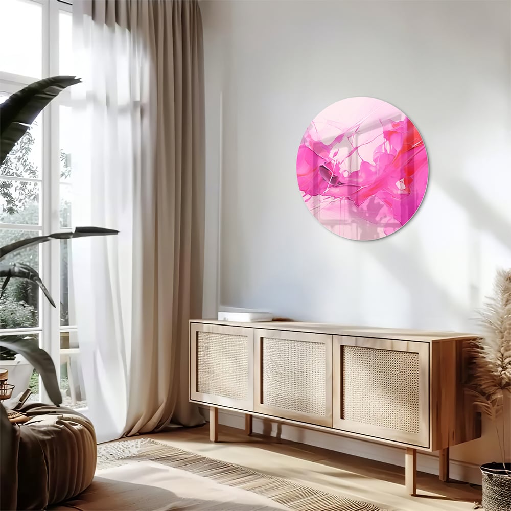 Abstraktes Glasbild in leuchtenden Rosatönen