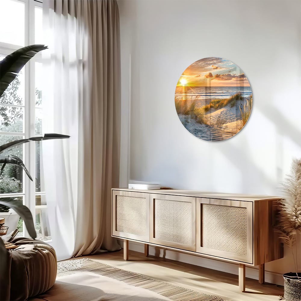 Glasbild – Sonnenuntergang am Strand