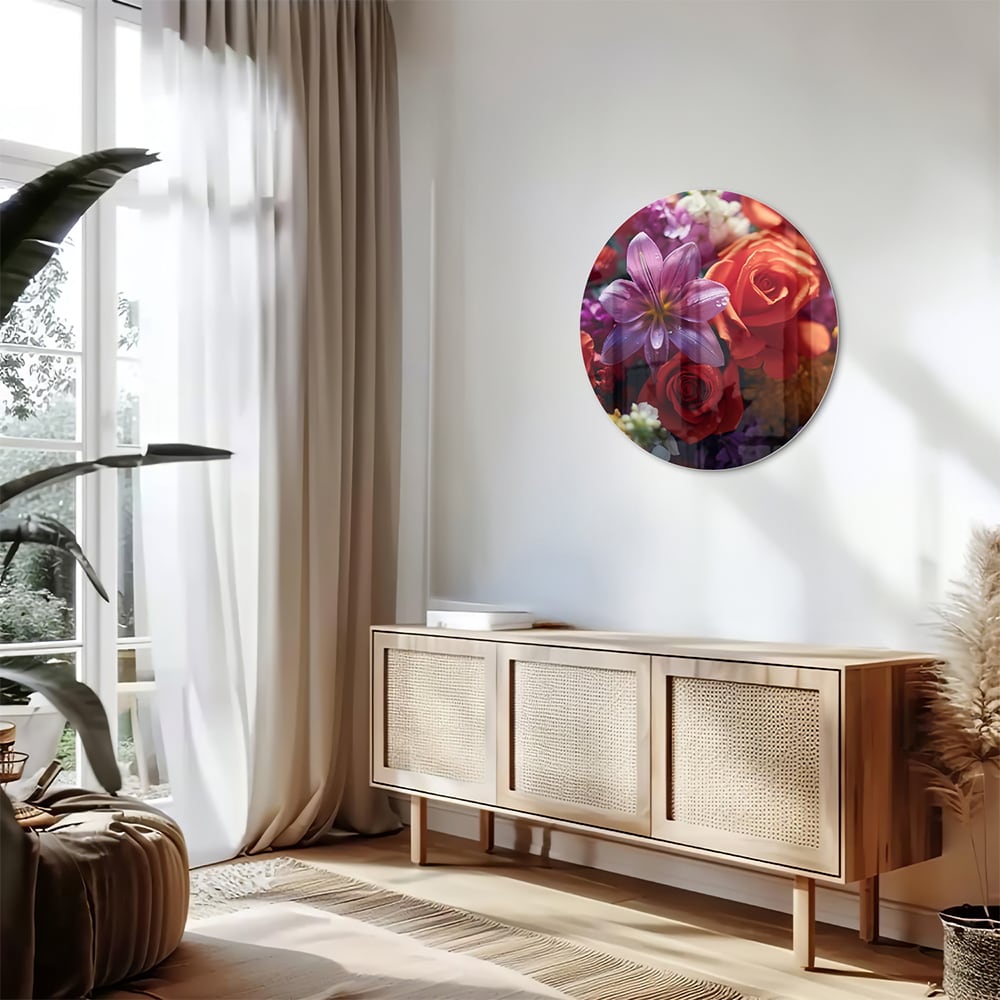 Farbenfrohes Glasbild mit Blütenpracht