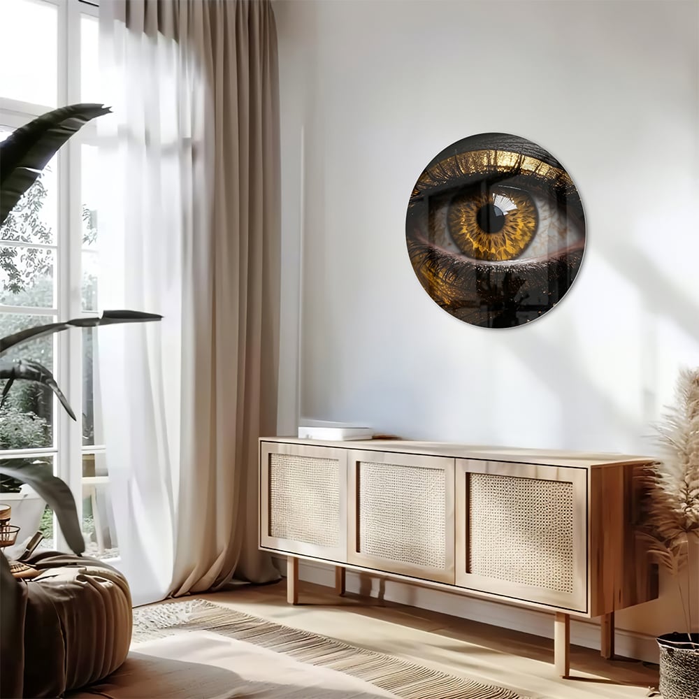Glasbild Augen-Kunstwerk in Gold und Schwarz