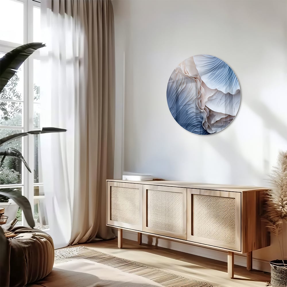 Elegantes Glasbild mit blauen und weißen Mustern