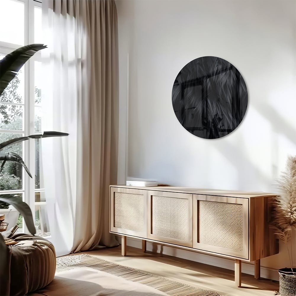Schwarzes Glasbild mit abstraktem Muster