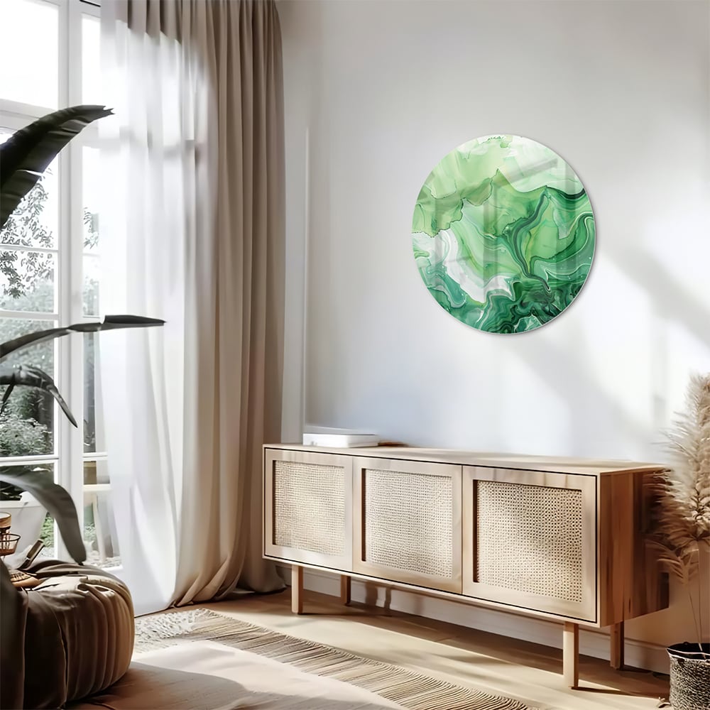 Grünes marmoriertes Glasbild für moderne Innenräume