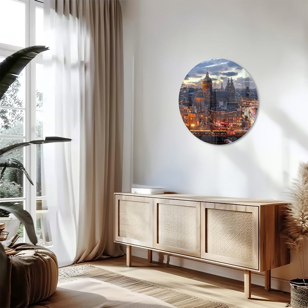 Stimmungsvolles Glasbild mit urbaner Landschaft